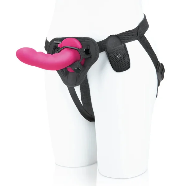 6" Curved Ripple Silicone Vibrating Dildo with Harness & Remote — image 8 of 16