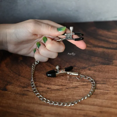 chained nipple clamps adjustable with padded tips