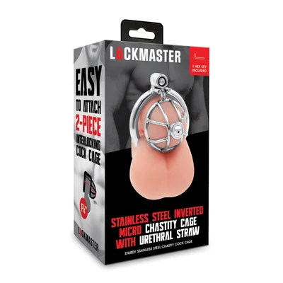 lockmaster stainless steel inverted micro chastity cage with urethral straw