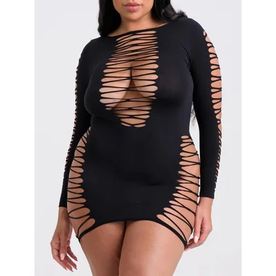 lovehoney plus size black criss cross long sleeve dress one size queen black