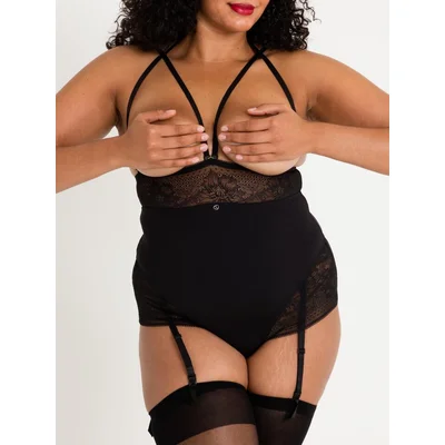 lovehoney plus size hourglass black smoothing open cup crotchless body 3x 4x black