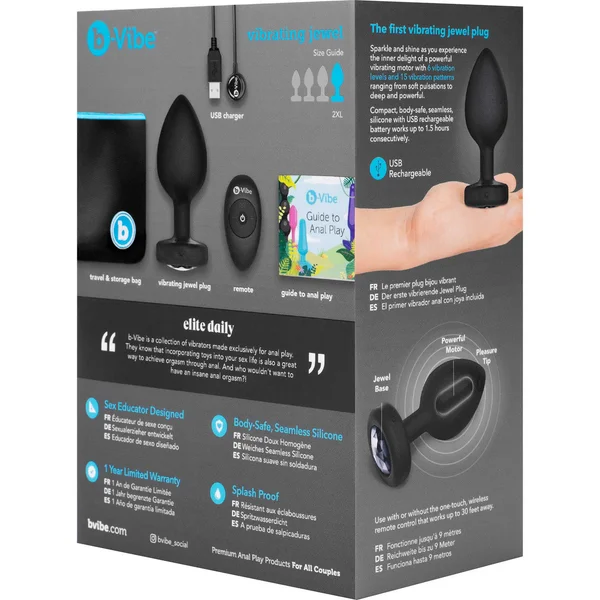 B-Vibe Vibrating Jewel Plug with Remote - 2XL / Black Diamond — image 14 of 15