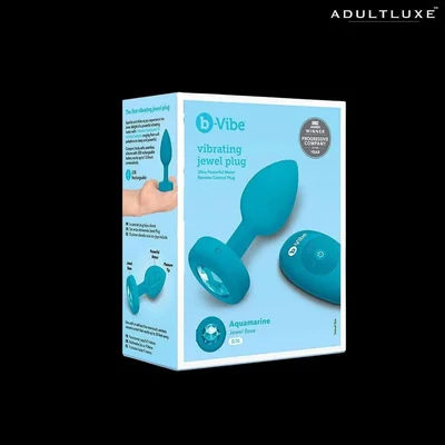 b vibe vibrating jewel plug with remote smallmedium aquamarine