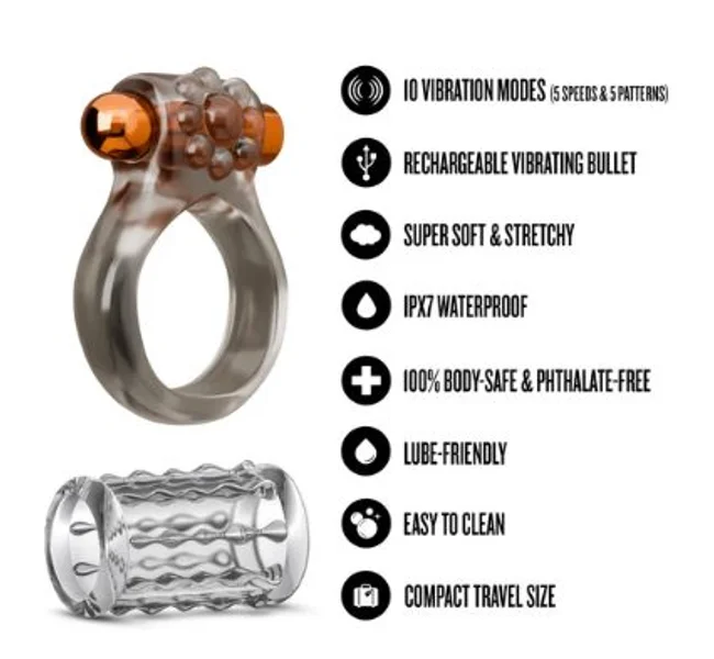 Blush - Stay Hard - Vibrating Cock Ring Set with Sleeve — image 2 of 2