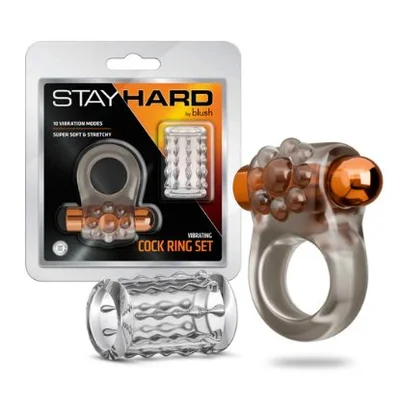 blush stay hard vibrating cock ring set with sleeve
