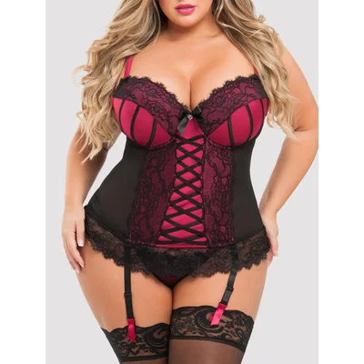 lovehoney plus size boudoir belle cherry push up basque set 3x 4x black
