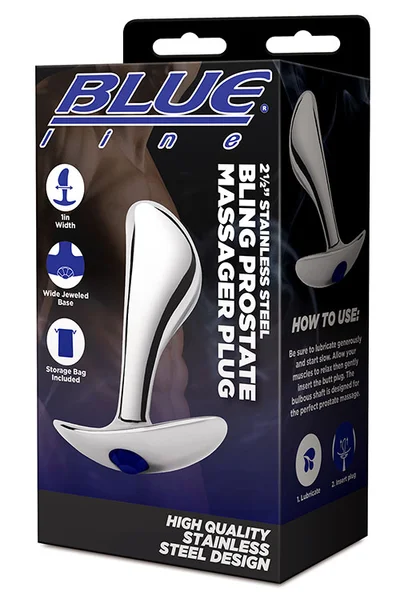 Blue Line 2.5" Stainless Steel Bling Prostate Massager Plug — image 11 of 11