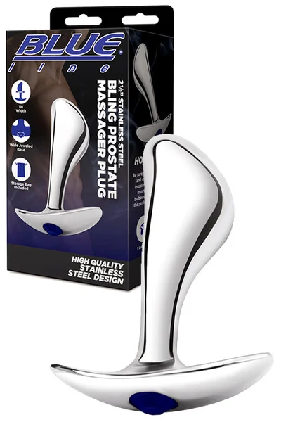 Blue Line 2.5" Stainless Steel Bling Prostate Massager Plug — image 6 of 11
