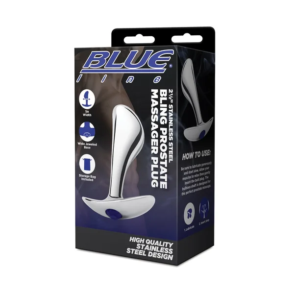 Blue Line 2.5" Stainless Steel Bling Prostate Massager Plug — image 5 of 11
