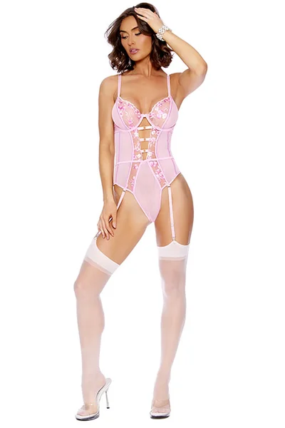 Elegant Moments Blushing Bloom Embroidered Mesh Teddy — image 3 of 6