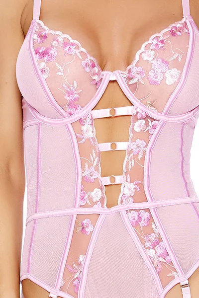 Elegant Moments Blushing Bloom Embroidered Mesh Teddy — image 5 of 6