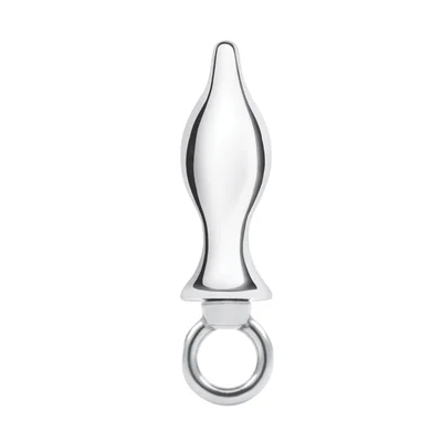 blue line 25 stainless steel metal tapered butt plug with loop hardware