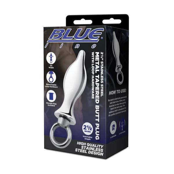 Blue Line 2.5" Stainless Steel Metal Tapered Butt Plug With Loop Hardware — image 5 of 5