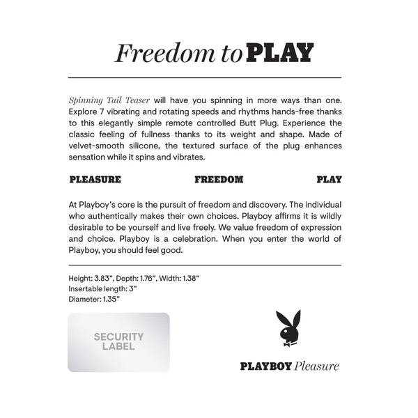 Playboy Spinning Tail Teaser Butt Plug - Salute — image 2 of 5