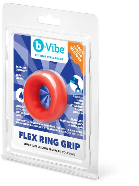b-Vibe Flex Ring Grip - Ultra Soft Silicone Cock Ring - Red — image 3 of 3
