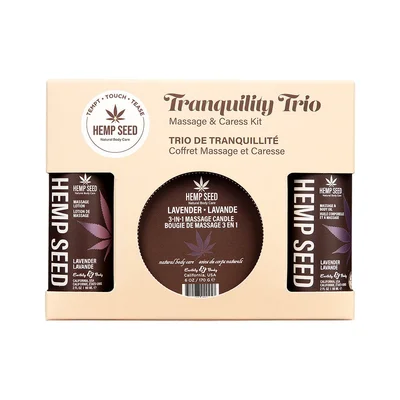 hemp seed tranquility trio lavender lavender scented massage caress kit 3 piece kit