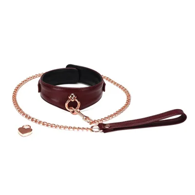 wine red deluxe curved collar with chain leash and lock