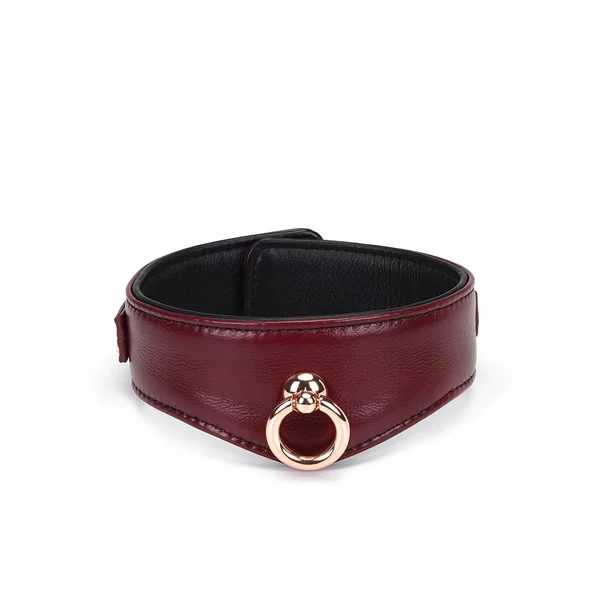 Wine Red Deluxe Curved Collar with Chain Leash and Lock — image 2 of 8