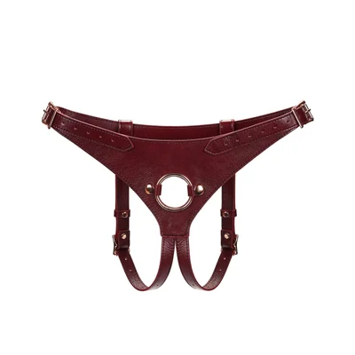 wine red deluxe leather strap on harness