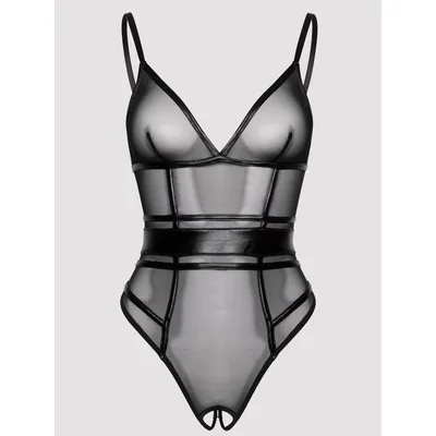 lovehoney plus size fierce wet look and mesh open back body one size queen black