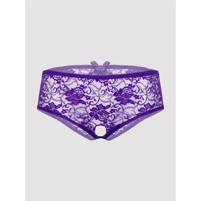 lovehoney purple lace crotchless ruffle back knickers l xl purple