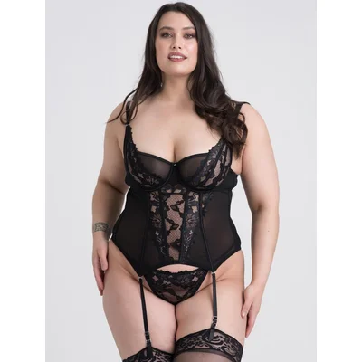 lovehoney plus size lavish black lace basque set 3x 4x black