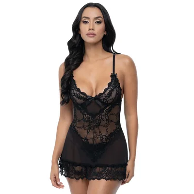 oh la la cheri black lace babydoll set large black
