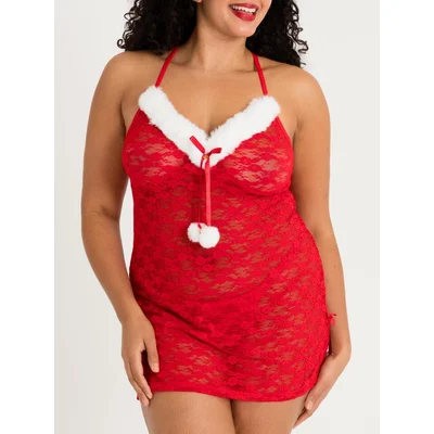 lovehoney fantasy red santa lace chemise set 1x 2x red