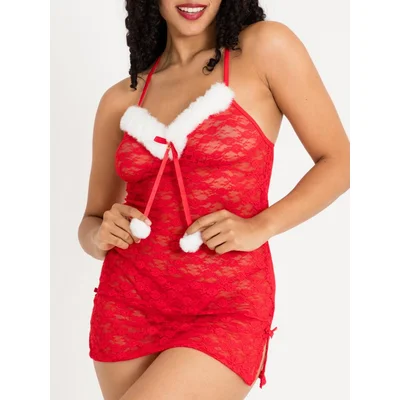 lovehoney fantasy red lace santa chemise set large red