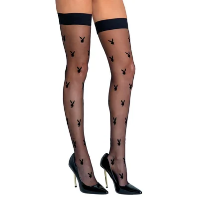 playboy black bunny hold up stockings one size black