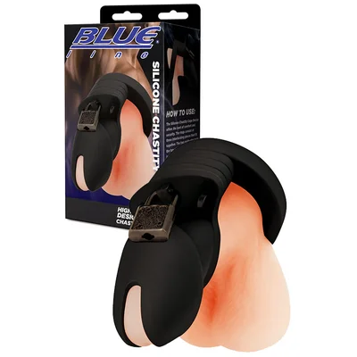 blue line 33 silicone chastity cock cage
