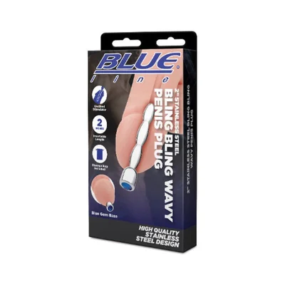 blue line 2 stainless steel bling wavy penis plug