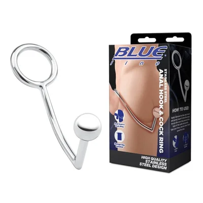 blue line stainless steel anal hook cock ring
