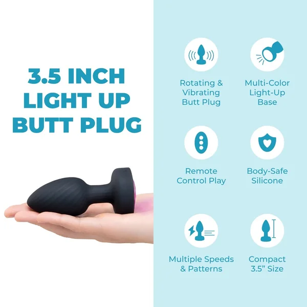 B-Vibe 3.5" Light-Up Vibrating & Rotating Silicone Butt Plug With Remote — image 2 of 14