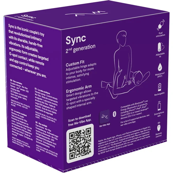 We-Vibe Sync 2 Rechargeable Silicone Remote & App Controlled Couples Vibrator - Purple — image 12 of 13