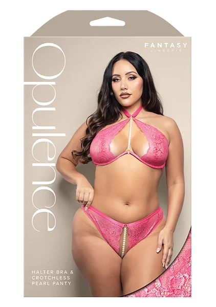 Pink Halter Bra and Crotchless Pearl Panty - Queen Size — image 3 of 3