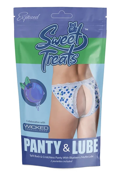 Sweet Treats Split Back and Crotchless Panty with Lube - Blueberry - Queen Size — image 3 of 3