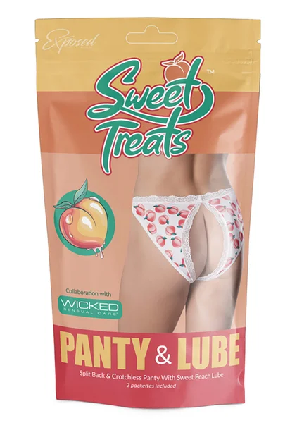 Sweet Treats Split Back and Crotchless Panty with Lube - Peach - Queen Size — image 3 of 3