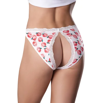 sweet treats split back and crotchless panty with lube peach queen size