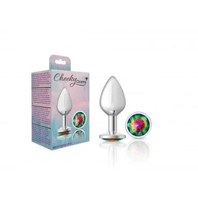 cheeky charms silver metal pink rainbow gem butt plug