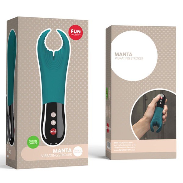 Fun Factory Manta Rechargeable Penis Vibrator and Male Masturbator Blue