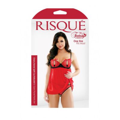 Risque Cherry Bomb Split Cup Babydoll Open Panel Panty Set One Size