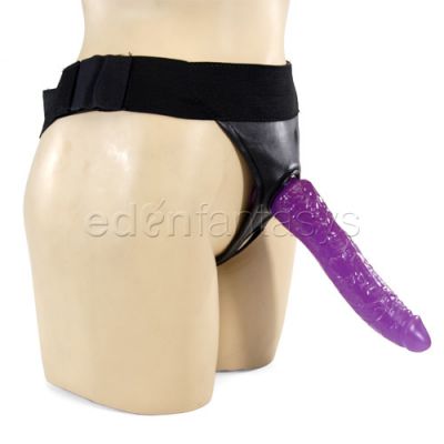 Leather crotchless strap on with dildo