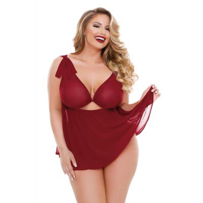 Curve Ruby Shoulder Tie Babydoll with Matching Panty