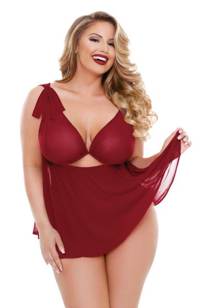 Curve - Ruby Shoulder Tie Babydoll with Matching Panty