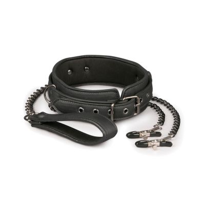 Easy Toys Faux Leather Collar w Nipple Chains
