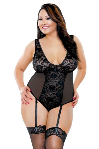 Curve - Natasha Lace Gartered Teddy (Plus Size)
