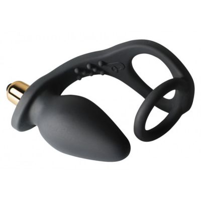 Rocks Off RO ZEN Cock Ring with Anal Plug Black