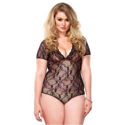 Leg Avenue Floral Lace Plus Size Backless Teddy Black