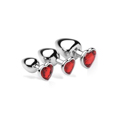 Frisky Metal Butt Plug Set with Jewel Heart Base 3 Pce